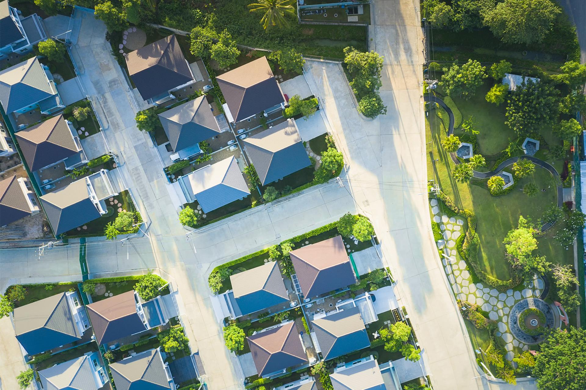aerial view of residential homes